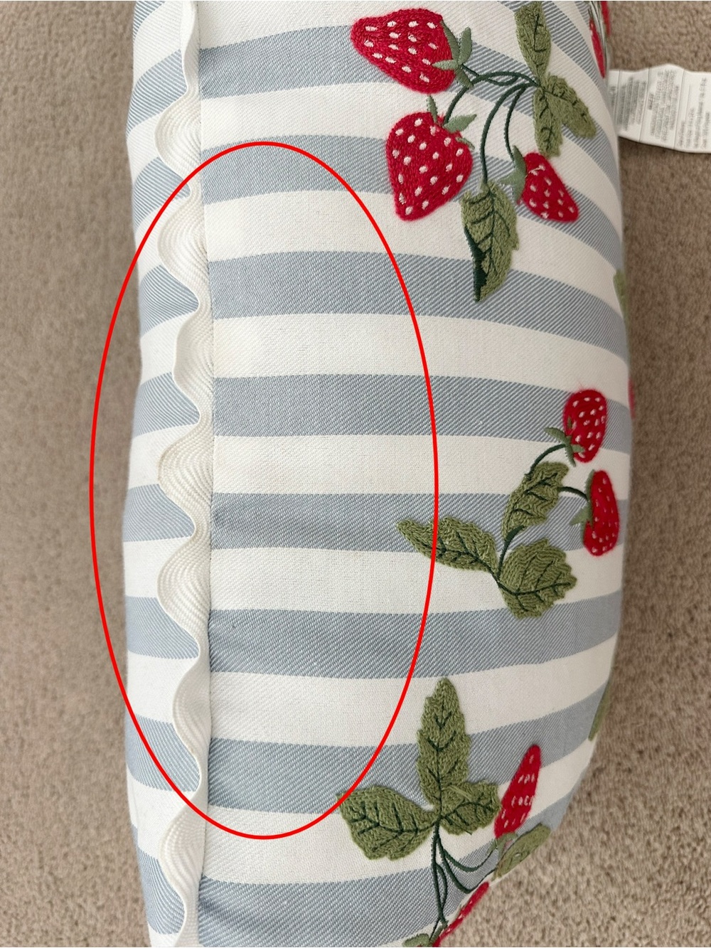 Set of 2 Strawberry Embroidered Blue & White Stripes Indoor/Outdoor Throw Pillow - Picture 15 of 17